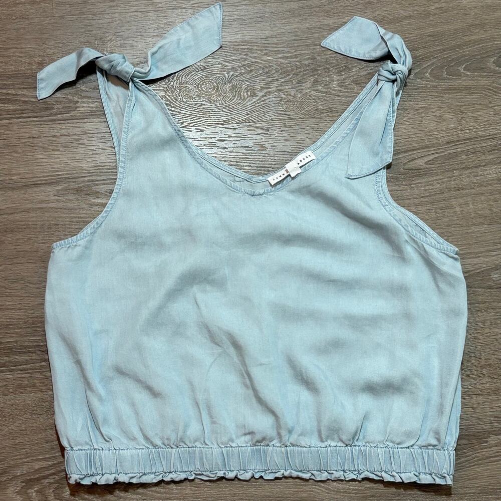 Jane + Delancey Light Blue Lyocell Tie Shoulder Crop Tank Size Large - Picture 4 of 10